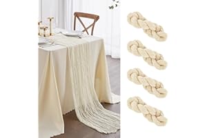 Luriseminger 4pcs Seihtuch Tischläufer 90 x 400cm, Käsetuch Tischläufer Gaze Stoff Boho Cheesecloth Tischläufer Hochzeit Tischdecke für Hochzeitsfeier Brautparty Tischdekoration - Beige
