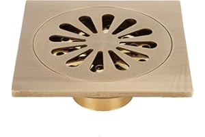 ATYHAO Ensemble de Drain de Plancher de Douche Carré Style Européen Antique Cuivre Drain de Douche Salle de Bain Accessoire de Toilette en Laiton Doré (Style Intérieur Aléatoire)