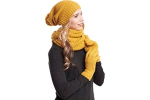 Hilltop Set Invernale da Donna, Sciarpa, Cuffia/Berretto a Maglia e Guanti o Manicotti Scaldamani, Vari Colori, 3 Pezzi