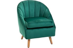 HOMCOM Poltrona da Camera da Letto e Salotto in Velluto Verde con Imbottitura Spessa e Solida Struttura in Legno (67x65x77cm)