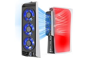 ‎HUIJUTCHEN HUIJUTCHEN Lüfter für PS5, Leise PS5 Kühler PS5 Externer Kühler Hinten mit LED-Licht Geräuscharm Kühlgebläse für PS5 mit 2 Einstellbare Gebläsestufen und Controller USB Anschluss(weiß)