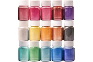 DEWEL Poudre de Mica 15 Couleurs × 10g, Colorant Resine Epoxy, Pigment Resine Epoxy, pour Fabrication Bougie, Kit Savon, Maquillage, Vernis à Ongles, Au Brillant à LèVres, Bombe de Bain