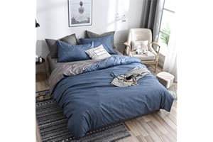 Boqingzhu Bettwäsche 155 x 220cm Blau Grau Anthrazit Microfaser Wendebettwäsche Set Uni Einzelbett Bettbezug mit Reißverschluss und 1 Kissenbezug 80 x 80 cm