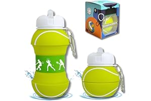 CODiLLO Borraccia, Borraccia Bambini, Borraccia ragazzi, Borraccia pieghevole, Borraccia silicone, Borraccia senza BPA, Borraccia bambino, Idea regalo (sport, Tennis)