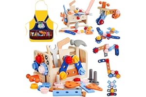 TEGOVE Caja Herramientas Madera Juguetes Niños 3-5 Años, Bricolaje Manualidades Juegos Educativos