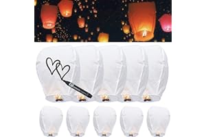 ZOKABOC 10 Packs Chinese Sky Lanterns to Release in Sky, White, Fire Resistant Paper Lantern for Memorial, Premium Quality ECO Friendly Biodegradable Flying Lanterns for Parties Supplies and Festivals
