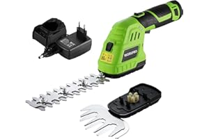 WORKPRO Cisaille Sculpte-Haie Electrique, Taille-Herbes sans Fil 12V, Taille Haie Batterie 2000mAh, avec 2 Lames, Cisaille à Gazon Léger pour Coupe, Elagage, Noir & Vert