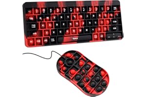 NiToy 2PCS Mouse & Keyboard Push Pop Bubble Fidget Sensory Toys, Large Bubble Silicone Computer Accessory with Alphabet Number Squeeze Toy Stress Anxiety Relief Early Learning (Tie-Dye Red/Black)