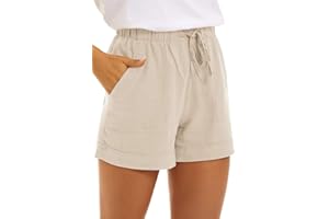 GOLDPKF Womens Elastic Waist Drawstring Shorts Summer Solid Color Casual Shorts with Pockets