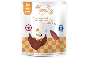 Happylal Baby Repas Halal Bébé 12 mois | Mouliné de Patates Douces, Poulet | Petits pots Certifiés Halal | Diversification alimentaire bébé | Fabriqué en France | Lot 10 x 220g