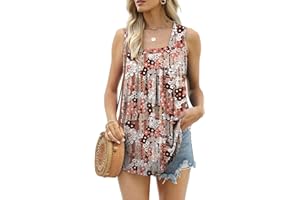 Aokosor Vests for Women Square Neck Summer Tops Ladies Pleated Sleeveless Tank