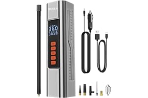 TEMOLA Inflador Ruedas Coche, Compresor Aire Portatil, Compresors Aire Coche con Pantalla Digital y Luz de Emergencia, Mini Compresor de Aire para Accesorios Coche, Bicicleta, Motocicleta