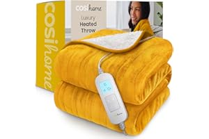 Cosi Home Manta Electrica Grande 180 x 130cm 10 Niveles de Calor, Forro Polar y Sherpa Lavables en Lavadora,Control Digital, Temporizador 10h – Manta Sofa.Mostaza