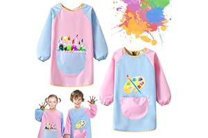ATSGJLZN 2Pcs Malschürze Kinder, Wasserdicht mit Ärmeln Malkittel Kinder 7-12 Jahre Junge und Mädchen Tuschkittel für Malen & Basteln Backen Kochen Rosa