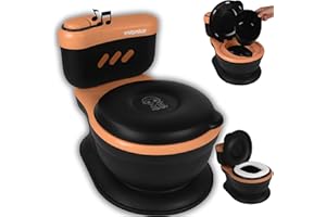 Twinky® Pot pour bébé et enfant - Potty Trainer 3 en 1 - Toilettes pour bébé - Avec son chasse d'eau - Design compact - Musique et porte-rouleau - Siège de toilette parfait pour les enfants - Noir