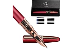 YUN CHUN Refillable Fountain Pen Fine Nib, Fancy Ink Pen with 5 Black & 5 Blue Ink Refills Cartridges, Cool Ink Pens for Writing, Business Metal, Best Gift Set for Men & Women, Red