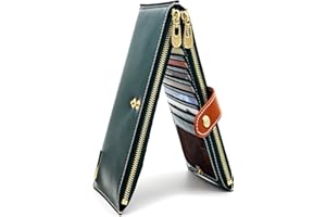 ANDOILT Mujer Cuero Genuino Billetera RFID Bloqueo Tarjeta de Crédito Poseedor Cremallera Carteras Teléfono Celular Bolsa