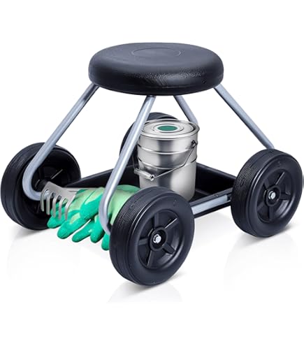 Rolstoel, Werkplaatswagen Van Staal, Belastbaar Tot 136kg, Tuinwagen Met 25cm Handvat En 45 54cm In Hoogte Verstelbare Stoel Trolley 30psi Bandenspanning Werkstoel Tuinstoel Groen P 010303240836
