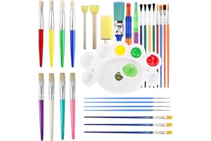DALAETUS 30pcs Pennelli per Bambini, Colorati Set di Pennelli con Setole di Maiale Rotonde e Piatte, Pennelli per Dipingere per Bambini, Studenti, Principianti, Artisti