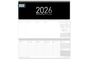 ‎HÄFFT Häfft® Wochen-Tischkalender 2026 quer "Black Edition" 1 Woche 2 Seiten, Schreibtisch-Kalender mit Sprüchen, Wochenkalender 29,7 x 11,6 cm - nachhaltig & klimafreundlich