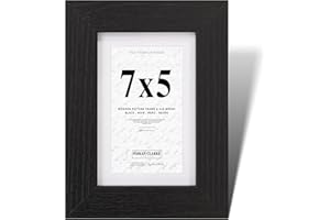 Fabian Clarke London® 7x5 Modern Black Wooden Picture Photo Frame with 6x4 White Mount Includes Safety Glass Front Hang Portrait or Landscape