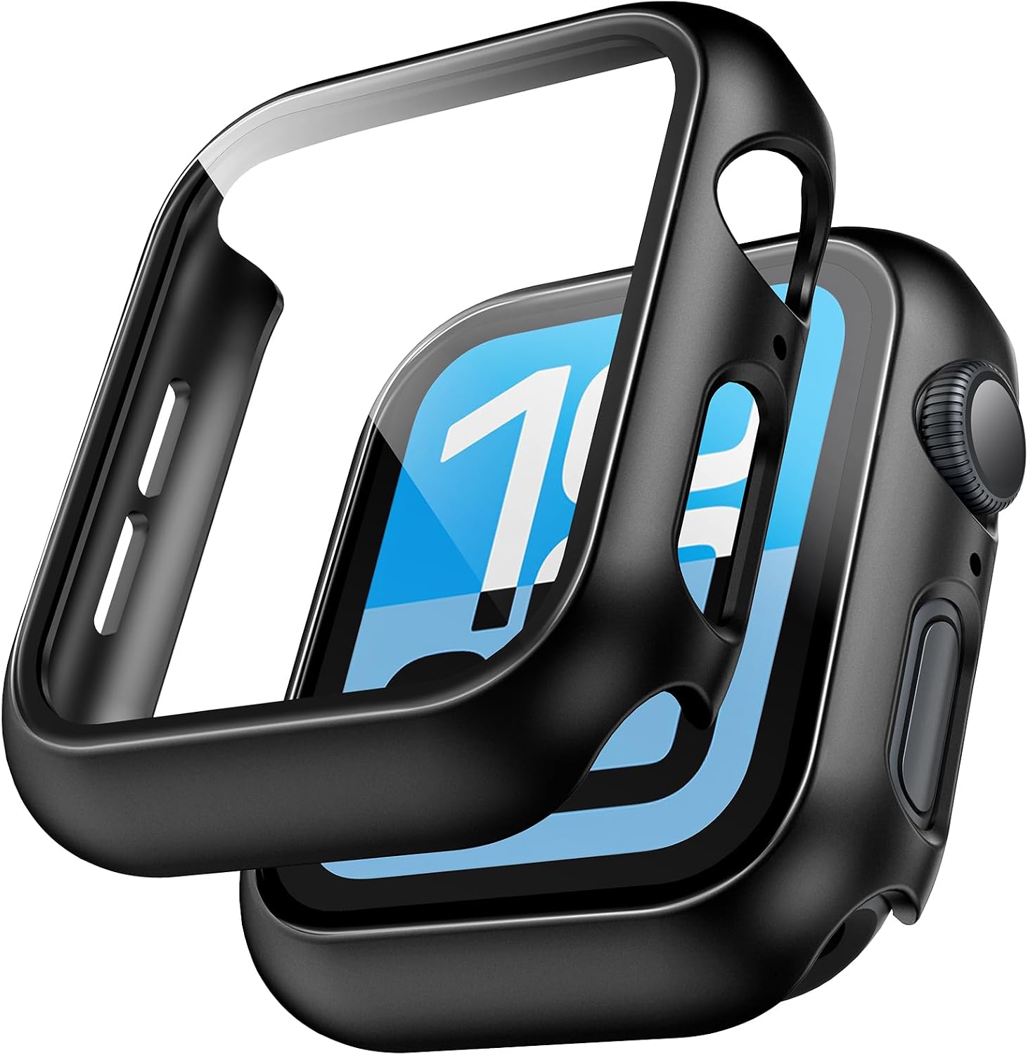 TAURI 2 Pack Hard Case for Apple Watch SE 3 /Series 6/5/4 /SE 44mm with 9H Tempered Glass Screen Protector, [Touch Sensitive] [Full Coverage] Slim Bumper Protective Cover for iWatch 44mm - Black