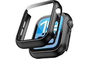 TAURI 2 Stück Harte PC Hülle für Apple Watch SE 3/2/1 /Series 6 5 4 44mm, [360° stoßfest] mit 9H Gehärteter Glas Displayschutz und Hoher Empfindlichkeit, Kratzfeste Schutzhülle - Schwarz