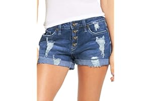 Necooer Damen Casual Ripped Denim Shorts Mittlere Taille Kurze Jeanshose mit Taschen