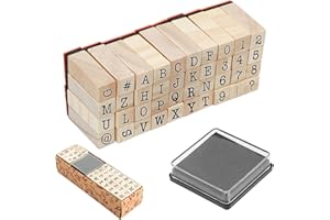 KIPTVO Wooden Rubber Letter Stamps Kit With Numbers and Symbols for Card Making, Scrapbooking and Clay Crafts