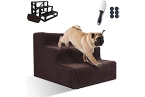 Zvonema Scala per cani,scaletta cani 3 gradini, scala per animali domestici, antiscivolo, per letto, divano,scaletta per gatti portatile, rimovibile, lavabile, con 1 rotolo di lanugine