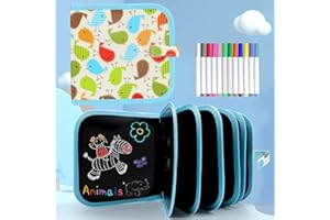 Smyidel Enfant Doodle Planches,Bloc de dessin effaçable,Portable Jouet réutilisable Carnet de Dessin Écriture Jouet Cadeau pour enfants,14 pages,12 stylos effaçables colorés