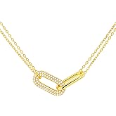 Amazon Essentials Sterling Silver and Gold Gilded Pave Link Necklace