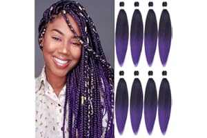 Leeven 8 Packs EZ Braids Hair Ombre Purple Hair Extensions Pre Stretched Braiding Hair 26 Zoll Yaki Texture Synthetic Kanekalon Fiber Crochet Braiding Hair Extension /26 Inch 1BPU#
