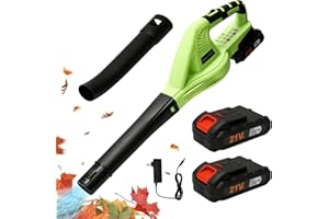 EAGERMINDS Soplador inalámbrico de hojas de 21 V con batería y cargador,Velocidad 15000r/min,Soplador Trituradora 2 en 1,soplador eléctrico para el mantenimiento del césped y descarga de nieve (2 batería)