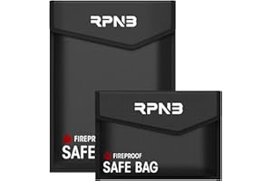 RPNB Fireproof Document Bag(2000℉), 2-Pack, Non-Itchy Silicone Coated Fiberglass Fire and Water Safe Bag with TPU Zipper & Wider Airtight Velcro, Fireproof Bag Pouch for Valuables,Cash and Tablet
