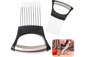 Jecdfs 2pcs Soporte para Cebollas para Cortar Cebollas,Rebanador de Cebolla, Soporte de Cebolla de Acero Inoxidable,Soporte Mejorado para Rebanar, Accesorios de Cocina Multifuncionales