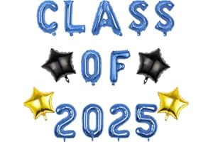 Pargleev Class of 2025 Balloons with Star Hanging Foil Balloons Letter for High School College Congrats Grad Graduation Congratulations Party Decorations Gold Black Blue
