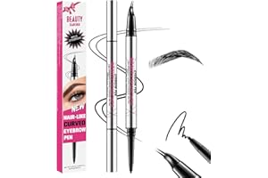 BEAUTY GLAZED Stylo à sourcils incurvé, crayon à sourcils 2-en-1 à double extrémité avec pointe micro à 2 griffes et pointe ultra fine, pour créer des sourcils naturels comme des cheveux (#05 NOIR)