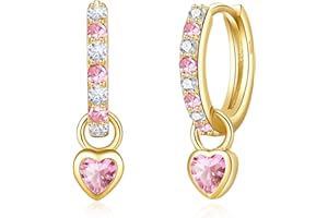 XOEMEL Ohrringe Silber 925 für Damen Creolen Silber 925 Klein mit Zirkonia Ohrringe Herz Hängend Hypoallergen Mini Creolen Gold für Frauen