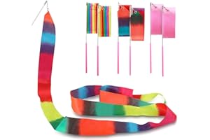 ZHXGO 6Pcs Twirling Dance Ribbons Set, 2m Ribbon Dancer Wands for Kids Gymnastics, Performance Rhythmic Artistic Ribbons on Sticks, Multicolor Baton Twirling, Hand Streamers for Dancing