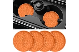 STLIAN Car Coasters for Cup Holders [4 Pack] - 2.75In Silicone Auto Mug Mats - Universal Non-Slip Recessed Car Interior Accessories Orange