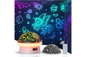 TEKFUN Kids Night Light Projector, 360° Rotation Star Projector Light with Starry Sky and Unicorn Theme, Baby Projector Sensory Lights Unicorn Toys Gift for Birthday, Parties, Bedroom (Pink)