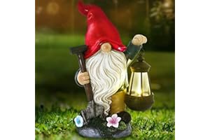 AWEKER Garten deko draußen figuren, Gartenzwerge Gartendeko für Draußen,33cm Wetterfest Figur mit LED Solarlaterne Zwerg Gartenfiguren,aus Kunstharz Gartenwichtel für Außen für Draußen Hof Balkon(Rot)