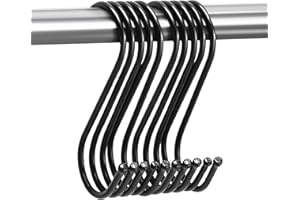 GEMMAHW 12CM Large S Hooks for Hanging (10-Pack), Black Iron S Hooks for Kitchen, Bathroom, Garden, Heavy Duty, Rust Resistant, Easy Install, Reusable