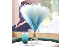 FANNAS 5 Pezzi Erba Della Pampas,Pampas Decorative Piume Decorative Lunghe Piume Della Pampa Finte,Per Matrimonio, Soggiorno, Arredamento Boho, Casa（blu)