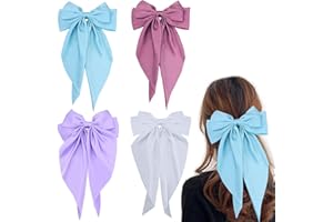 Bekecidi Lot de 4 Pinces à Cheveux Gros Nœud Couleur Unie Nœud Papillon Épingle à Cheveux Barrette Française avec Long Satin Soyeux pour Adolescentes Adultes Femmes Accessoires de Cheveux
