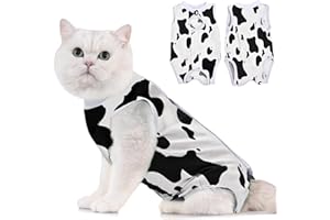 Avont Traje de Recuperación para Gato Después de la Cirugía, Ropa Protectora Postoperatorio y Protección contra Lamer la Piel para Gatos Hembra -Vaca, MX