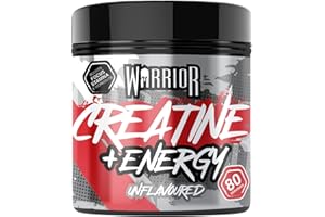Warrior Creatine Monohydrate Powder + Energy 360g (80 Servings) – Micronised Creatine Powder Supplement + Vitamin B & Caffeine for Energy & Focus, Pre & Post Workout for Men & Women – Unflavoured