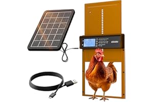 OKKÖBI Puerta Gallinero Automatica Solar - Pantalla LCD - Puerta Automatica Gallinero con Mando a Distancia, Sensor de luz y Temporizador - Función Anti-pellizco - 5 años protección - Marrón