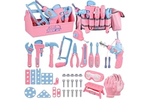 Magic4U Kids Tool Set, 48PCS Pretend Play Tool Toys with Tool Belt, Electric Toy Drill, Construction Tool Box Kit Kids Toys Gift for Girls Age 3 4 5 6 7 8 Years Old